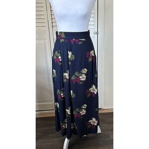 Talbots Navy Blue Floral Midi Maxi Dress Size 14 - image 1